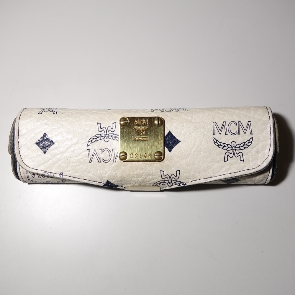 Vintage MCM White Monogram Visetos Coated Canvas Eyeglasses Case, Size Small